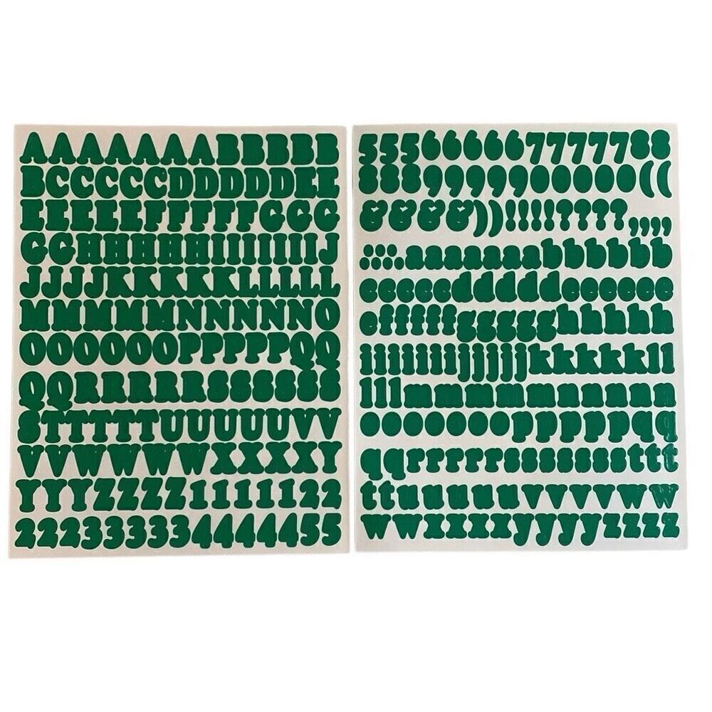Stickers Letters Alphabet Upper Lower Case Numbers Symbols 2 Sheets Green